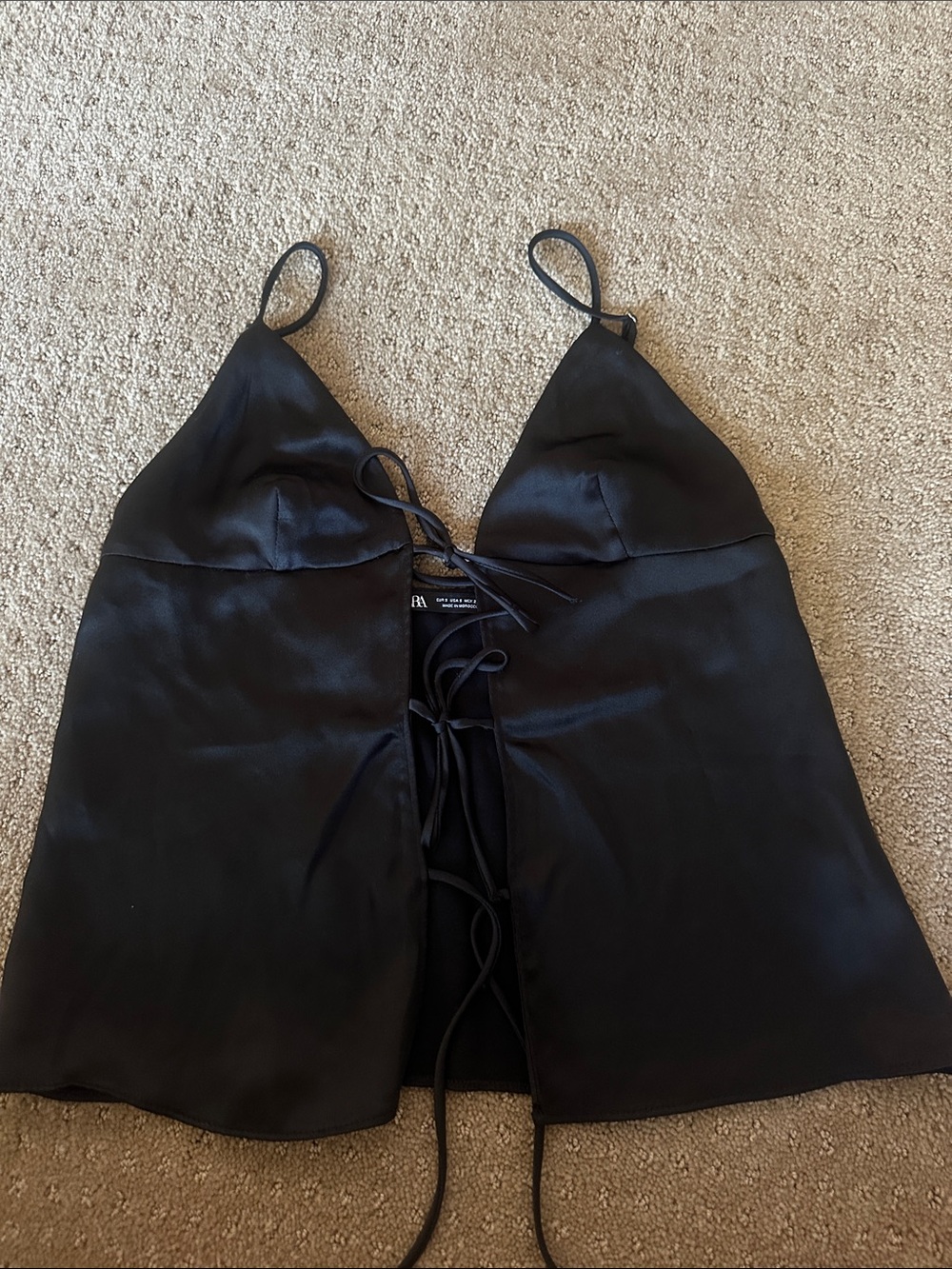 Zara Black Satin Lace-Up Cami Top